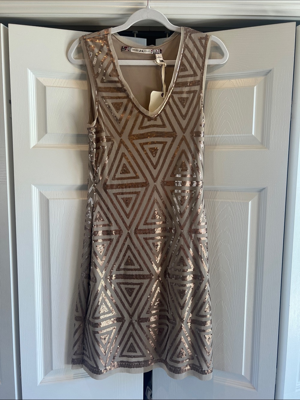 Chelsea & Violet Taupe Sequin Geometric Mini Dress
